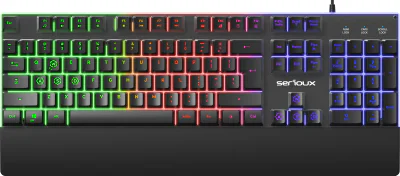 Tastatura gaming cu fir iluminata Serioux Nexor, interfata USB, numar de taste: 104, material ABS, anti-ghosting: 19 taste, lungime cablu 1.5m PVC, dimensiuni (LxAxH): 435.74 × 178.54 × 33.62 mm, negru
