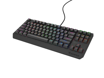 Tastatura gaming mecanica cu fir Genesis Thor 230 TKL Lite, iluminare multicolor, switch Linear, switch model Outemu Red, numar taste 87, 11 butoane multimedia, lungime cablu 1.6m, dimensiuni 363 x 155 x 39 mm, negru