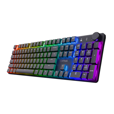 Tastatura gaming mecanica Trust GXT 868 Torix Premium wireless, 104 taste, 12 taste multimedia programabile, negru
