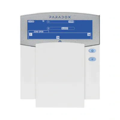 Tastatură LCD 32-Zone, 2 partitii, Wireless • afisaj cu pictograme • 868Mhz • GFSK wireless bidirecțional cu salt de frecvență și criptare • 4 chei de activare PGM • Control panică • 5 ani autonomie baterie (2 x baterii litiu AA) • iluminare nocturnă