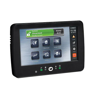 Tastatura LCD color "touchscreen",DSC NEO-TOUCH B; 7" (177.8 mm), meniu interactiv usor de utilizat,  disponibila in carcasa alba sau neagra, terminal IN/OUT, slot SD card pentru FW.   update si rama foto, cititor proximitate inclus, compatibil cu ta
