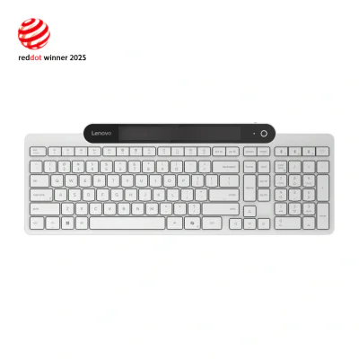 Tastatura Lenovo 800 Self-Charging Bluetooth; reincarcabila cu ajutorul luminii ambientale, fara spatiu destinat bateriilor clasice; layout: US; conectivitate: BT 5.1, se poate conecta la 3 dispozitive; greutate: 635g; compatibil cu Windows 10, Windo