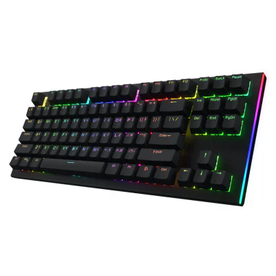 Tastatura mecanica cu fir Hator Gravity X TKL conectivitate USB, polling rate 1000Hz, iluminare RGB cu functia de a customiza fiecare tasta individual, tip switch HATOR Aurum Orange Linear rev.2.0, durata de viata switch 70M de clickuri, material tas