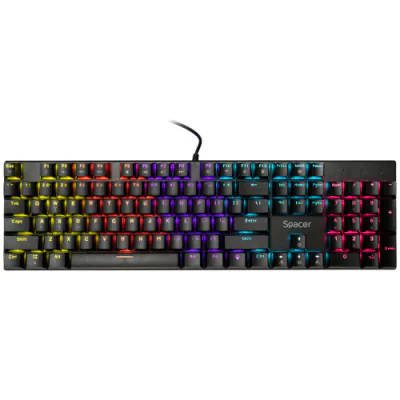 Tastatura mecanica SPACER USB GLADIATOR, switch-uri mecanice rosii, 104 taste, anti-ghosting 26 taste, iluminare RGB , negru