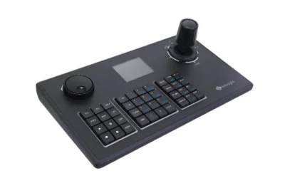 Tastatura  Milesight MS-K01, Echipamente controlate: NVR si camere PTZ; Ecran: 58X44(2.8") Blue Screen; Joystick:4-axis; Interfata retea: 1*RJ45 100M/1000M; Alimentare:PoE (802.3af) / DC 12V 2A; Temrperatura de functionare:-10℃~55℃; Dimensiuni:321mmx