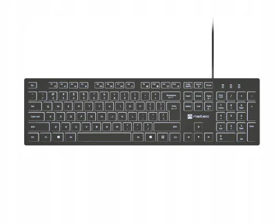 Tastatura Natec cu fir Herring Slim, membrana, iluminare alb taste, lungime cablu 150cm, 105 taste, layout ANSI-ISO, negru