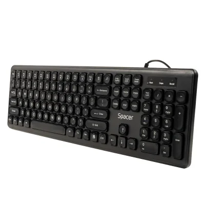 Tastatura Spacer cu fir USB, 104 taste, silentioasa, low profile fingertip keycap design, negru