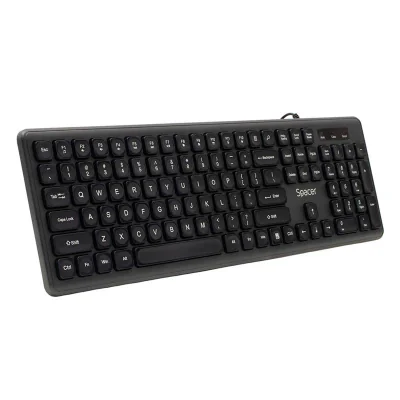 Tastatura Spacer cu fir USB, 104 taste, silentioasa, low profile fingertip keycap design, negru