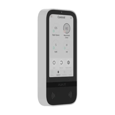 Tastatura touchscheen Ajax, frecventa comunicare: 866.0 - 866.5 MHz/868.0-868.6 MHz/868.7-869.2 MHz/905.0-926.5 MHz/915.85-926 MHz/921-922.0 MHz, 200 utilizatori, frecventa cititor carduri: 13.56 MHz, ecran:  IPS, capacitiv, 488 x 854 (pixeli), raza 