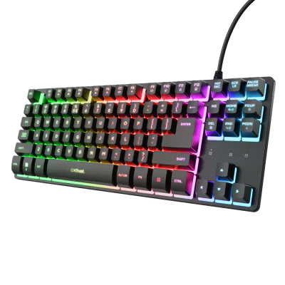Tastatura Trust cu fir GXT833W Thado TKL, numar butoane 87, interfata USB 2.0, conector USB-A male, compatibila cu PS4, Xbox One, Nintendo Switch, PS5, negru