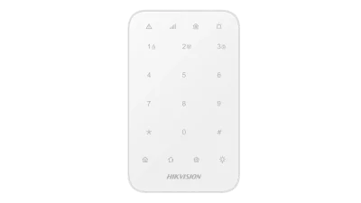 Tastatura wireless AX PRO Hikvision DS-PK1-E-WE, 868MHz two-way Tri-X wireless technology; distanta comunicare RF : 1200min camp deschis; Stay/away arming, disarming, alarm clearing for anumite zone sau pentru toate zonele; One-Push fire alarm, panic