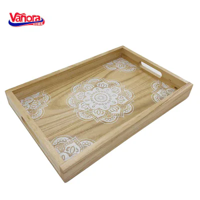 TAVĂ DIN LEMN PENTRU SERVIRE CU MODEL MANDALA, VANORA HOME