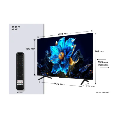 TCL P7K 55P7K, 139.7 cm (55"), 3840 x 2160 pixels, QLED, Smart TV, Wi-Fi, Metallic