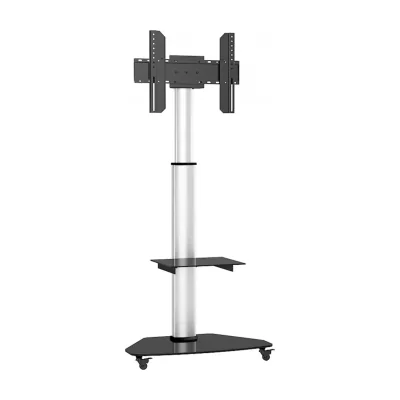 Techly Floor Stand with Shelf Trolley TV LCD/LED/Plasma 37-70" Silver, 40 kg, 94 cm (37"), 177.8 cm (70"), 200 x 400 mm, 600 x 400 mm, 1370 - 1900 mm