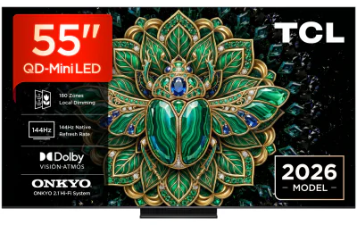 Televizor QD-MiniLED TCL 55MQLED75L, 138 cm, Smart Google TV, 4K Ultra HD, 144Hz, Onkyo (Model 2026)