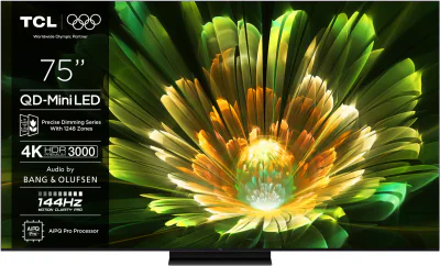 Televizor TCL QD-MiniLED 75Q7C, 189 cm, Smart Google TV, 4K Ultra HD, 144Hz, Bang & Olufsen
