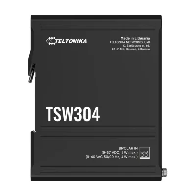 TELTONIKA 4PORT UNMANAGED DIN Șină SWITCH TSW304, Interfata: 4 x ETH ports, 10/100/1000 Mbps, supports auto MDI/MDIX crossover, Standarde retea: 802.3i, 802.3u, 802.3ab, 802.3x, 802.3az, 802.3ad, Latime de banda: 8 Gbps, Carcasa aluminiu, Black