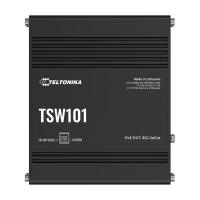 TELTONIKA AUTOMOTIVE 5PORT POE+ SWITCH TSW101, interfata: 5 x ETH ports, 10/100/1000 Mbps, supports auto MDI/MDIX crossover, Standarde retea: 802.3i, 802.3u, 802.3ab, 802.3x, 802.3az, 802.3ad, Porturi POE: 1-4, Buget POE: 60W, Lungime cablu max:, Metallic