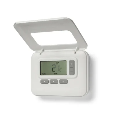Termostat de ambient pentru centrala, cu fir, Honeywell T3, programabil, digital,Afisaj LCD Specificatii tehnice Utilizare:Pentru centrale termice Tehnologie: Digital Model termostat: cu fir Temperatura minima programabila: 5°C Temperatura maxima pro
