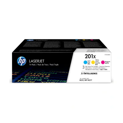 Toner HP 201X, pachet 3 culori Cyan/Magenta/Yellow, capacitate mare, 2300 pagini/culoare, compatibil LaserJet Pro M252/M274