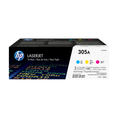 Toner HP 305A pachet triplu Cyan, Magenta, Yellow, 2600 pagini