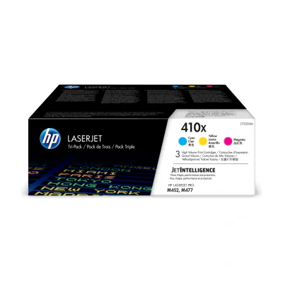 Toner HP 410X 3-pack, capacitate mare, Cyan/Magenta/Yellow, 5000 pagini/culoare, pentru LaserJet Pro M452/M377/M477
