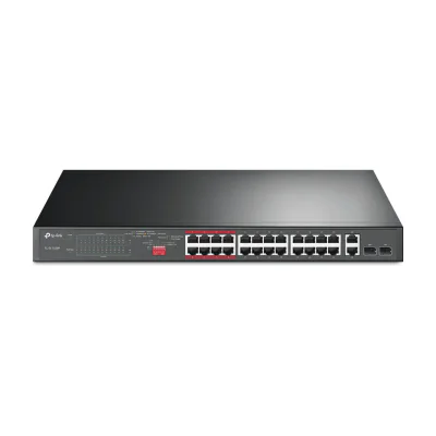 TP-Link 24-Port 10/100Mbps + 2-Port Gigabit Unmanaged PoE+ Switch, Unmanaged, Gigabit Ethernet (10/100/1000), Power over Ethernet (PoE), Rack mounting, 1U