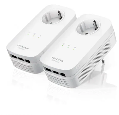 Tp-link AV1200 3-Port Gigabit Passthrough Powerline Starter Kit, 1200Mbps Powerline Datarate, Line-Neutral/Line-Ground 2*2 MIMO, 3 Gigabit Ethernet ports, HomePlug AV2, Green Powerline,  Plug and Play, Twin Pack