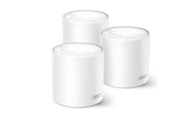 TP-Link AX3000 whole home mesh Wi-Fi 6 System, Deco X50(3-pack); Dual- Band, Standarde Wireless: IEEE 802.11ax/ac/n/a 5 GHz, IEEE 802.11ax/n/b/g 2.4 GHz, viteza wireless: 5 GHz: 2402 Mbps, 2.4 GHz: 574 Mbps, 2 x antene interne, 2×2 MU-MIMO, Mod Route