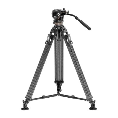 Trepied video Neewer LL55 din fibră de carbon, cu cap cu ulei și sistem de blocare rapidă