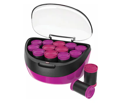 Trusa de bigudiuri electrice Remington Jumbo Curls H5670, 12 bigudiuri, 2 dimensiuni extra mari, Invelis catifea, Ionizare, Nucleu ceara, Mov