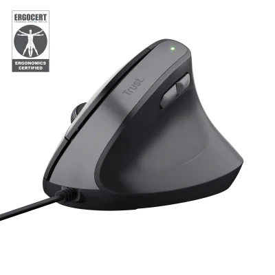 Trust Bayo II. Form factor: Right-hand, Vertical design. Device interface: USB Type-A, Movement resolution: 2400 DPI, Buttons quantity: 6, Scroll type: Wheel. Power source: Cable. Product colour: Black
