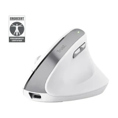 Trust Bayo II, Right-hand, Vertical design, Optical, RF Wireless, 2400 DPI, White