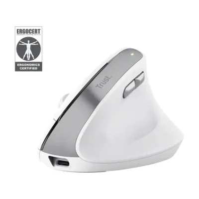 Trust Bayo II, Right-hand, Vertical design, Optical, RF Wireless, 2400 DPI, White