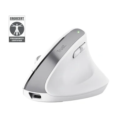 Trust Bayo+, Right-hand, Vertical design, Optical, RF Wireless + Bluetooth, 2400 DPI, White