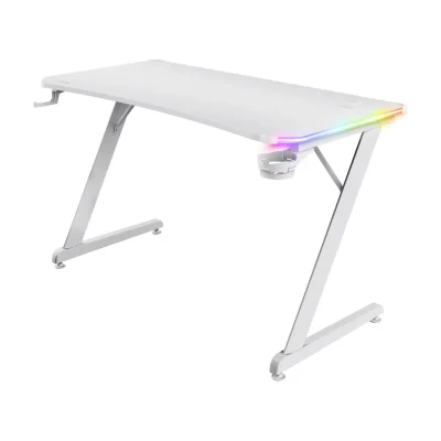 Trust GXT 709W LUMINUS, Straight, Rectangular shape, Wood, Gaming, White, Z-legs