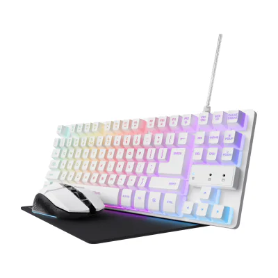 Trust GXT 794W 3-in-1 Gaming Bundle, Wired, USB, QWERTY, RGB LED, White, Mouse included