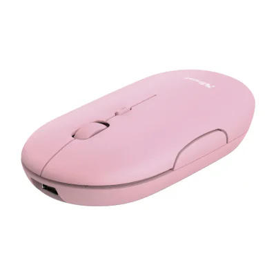 Trust Puck, Ambidextrous, Optical, RF Wireless + Bluetooth, 1600 DPI, Pink