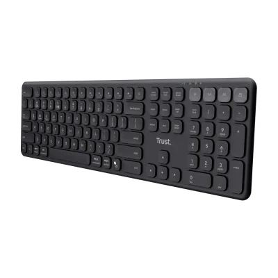 Trust Vaiya, Full-size (100%), Wired & Wireless, USB + RF Wireless + Bluetooth, Scissor key switch, Black