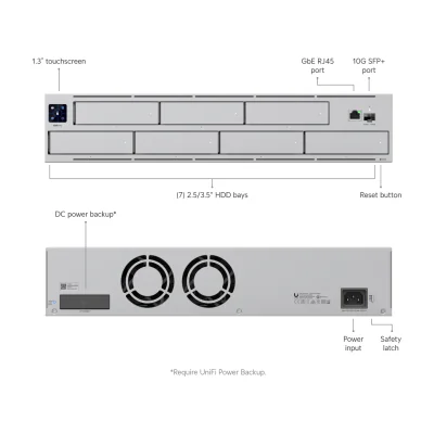 UBIQUITI UniFi Protect Network Video Recorder UNVR-PRO, interfata: 1 x Gbe RJ45, 1 x SFP+, Bluetooth 4.1, Consum maxim: 160W, Touchscreen 1.3", 7 x 3.5" HDD/SSD bays, Data protection cu RAID storage technology.