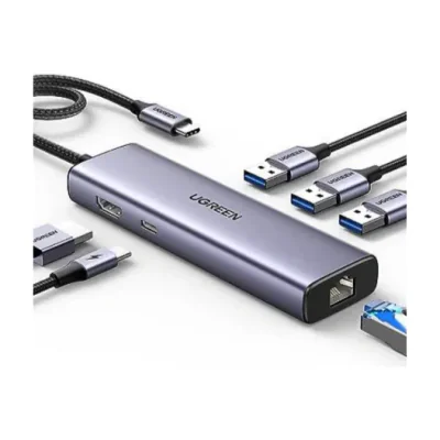 Ugreen 15598, USB 3.2 Gen 1 (3.1 Gen 1) Type-C, HDMI, RJ-45, USB 3.0, 5000 Mbit/s, 3840 x 2160, Silver, Aluminium