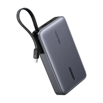 Ugreen 20000mAh Power Bank 145W 1C1A with Built-in USB-C Cable, 20000 mAh, Lithium-Ion (Li-Ion), 145 W, Grey