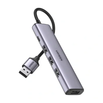 Ugreen 20805, USB 3.2 Gen 1 (3.1 Gen 1) Type-A, USB 3.2 Gen 1 (3.1 Gen 1) Type-A, 480 Mbit/s, Grey, Aluminium, Round cable