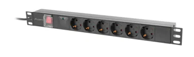 PDU Lanberg 19" 1U 16A, 6 prize Schuko, negru