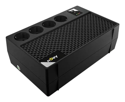 UPS nJoy Renton 650 Plus, 650VA / 360W, 4x prize Schuko conectate la baterie, 1x port incarcare USB Tip C 33W, 1x port de incarcare USB Tip A 18W, fara display LCD, tensiune nominala de intrare 230V  Caracteristici Stabilizator (AVR) de tip Boost and