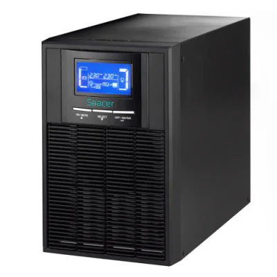 UPS Spacer Online, LCD, 2000VA/ 1800W, AVR, sin. pura, 3 x socket Schuko, display LCD, 4 x baterie 12V/9Ah, conector USB, RS-232, EPO, slot SNMP