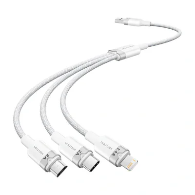 USB 2.0 A la 3in1 3A cablu Vention CTPWG 1.5M (alb)