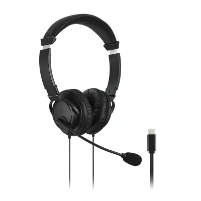 CASTI Kensington, cu fir, standard, utilizare multimedia, call center, microfon pe casca, noise-canceling, conectare prin USB-C, cablu 1.8m, negru, "K97457WW"