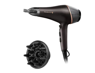 Uscator de par Remington, Copper Radiance, 2200W, Ionizare, grila ceramica, 3 setari temperatura, 2 viteze, Auriu/Negru