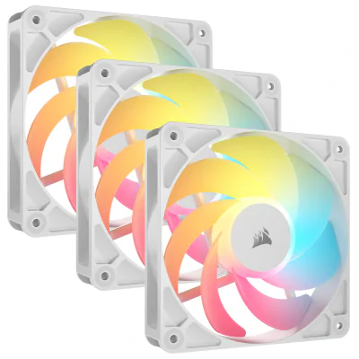 Ventilatoare Carcasa CORSAIR RS120-R 3x120mm ARGB ALB, viteza 0.420-2100 RPM +/- 10%, Airflow: 13.33-65.82 CFM, Presiune Statica: 0.14-2.81 mm-H2O, Nivel de zgomot: 10-34.6dBA